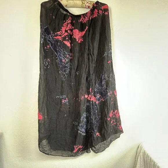 Raquel Allegra Black Pink Tie Dye Silk Midi Skirt Size Small Pull-On Styling